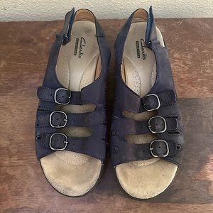 Women's Saylie Medway Clarks Navy Nubuck Suede Leather Sandals